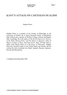 Kant's Attack on Rational Psychology