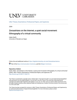Zoroastrians on the Internet, a Quiet Social Movement: Ethnography of a Virtual Community
