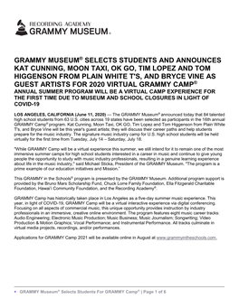 Grammy Museum® Selects Students and Announces