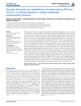 Genetic Diversity and Relatedness of Sweet Cherry (Prunus Avium L.) Cultivars Based on Single Nucleotide Polymorphic Markers