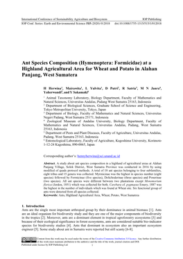 Ant Species Composition (Hymenoptera: Formicidae) at a Highland Agricultural Area for Wheat and Potato in Alahan Panjang, West Sumatera