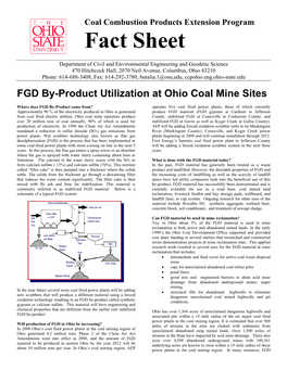 FGD By-Product Utilization at Ohio Coal Mine Sites, CCP Fact Sheet