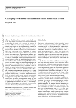 Classifying Orbits in the Classical Henon-Heiles Hamiltonian System