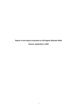 Report on the Inquiry Conducted on the Ragnar Rylander Affair Geneva