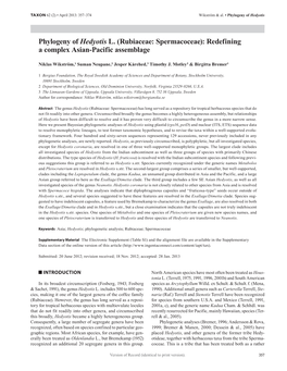 Phylogeny of Hedyotis L. (Rubiaceae: Spermacoceae): Redefining a Complex Asian-Pacific Assemblage