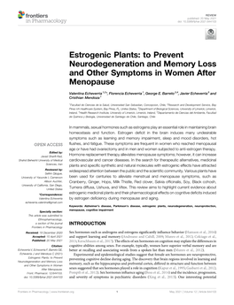 Estrogenic Plants: to Prevent Neurodegeneration and Memory Loss and Other Symptoms in Women After Menopause