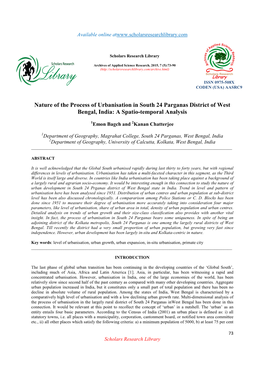 Nature of the Process of Urbanisation in South 24 Parganas District of West Bengal, India: a Spatio-Temporal Analysis