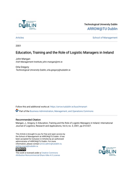 Education, Training and the Role of Logistic Managers in Ireland