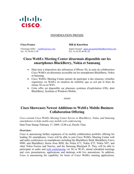 Cisco Webex Meeting Center Désormais Disponible Sur Les Smartphones Blackberry, Nokia Et Samsung