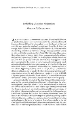 Rethinking Ukrainian Modernism George G. Grabowicz