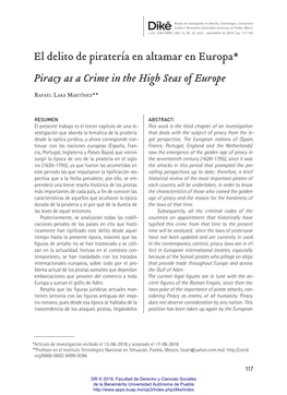 El Delito De Piratería En Altamar En Europa* Piracy As a Crime in the High Seas of Europe