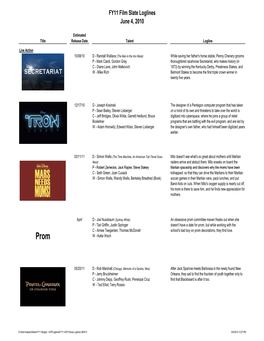 FY11 AOP Disney Loglines 060410 6/4/2010 12:27 PM FY11 Film Slate Loglines June 4, 2010