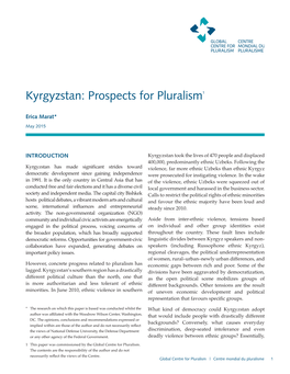 Kyrgyzstan: Prospects for Pluralism1