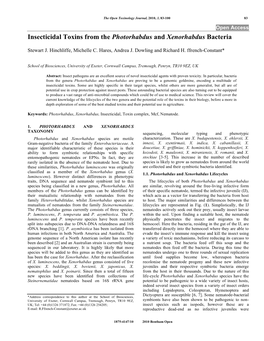 Insecticidal Toxins from the Photorhabdus and Xenorhabdus Bacteria