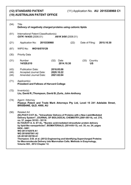 (12) STANDARD PATENT (11) Application No. AU 2015338968 C1 (19) AUSTRALIAN PATENT OFFICE