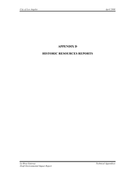 Appendix D Historic Resources Reports