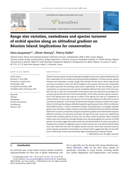 Range Size Variation, Nestedness and Species Turnover of Orchid Species Along an Altitudinal Gradient on Re´Union Island: Implications for Conservation