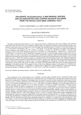 ORLANDIITE, Pb3gla(Seo3)'H2O, a NEW MINERAL SPECIES