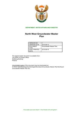 North West Groundwater Master Plan