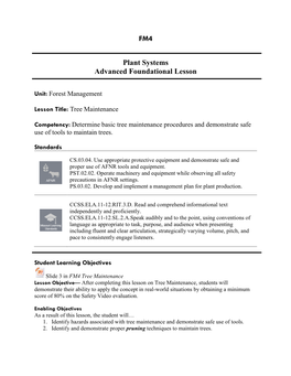 FM4 Plant Systems Advanced Foundational Lesson