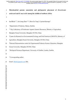 Mitochondrial Genome Annotation and Phylogenetic Placement of Oreochromis