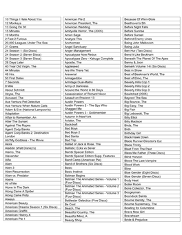 10 Things I Hate About You 12 Monkeys 13 Going on 30 15