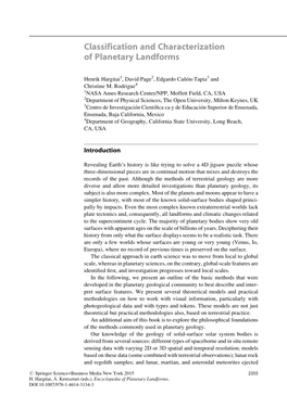 Classification and Characterization of Planetary Landforms