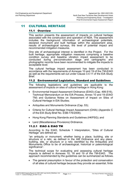 11 CULTURAL HERITAGE 11.1 Overview This Section Presents the Assessment of Impacts on Cultural Heritage Associated with the Construction and Operation of NDA