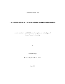 The Effects of Motion on Perceived Size and Other Perceptual Processes