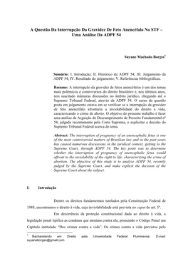 A Questão Da Interrupção Da Gravidez De Feto Anencéfalo No STF – Uma Análise Da ADPF 54