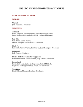 2015 Leo Award Nominees & Winners
