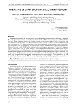 Kinematics of Usain Bolt's Maximal Sprint Velocity