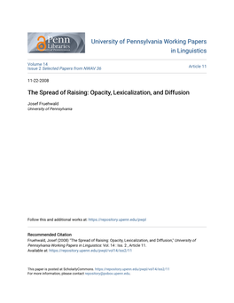 The Spread of Raising: Opacity, Lexicalization, and Diffusion