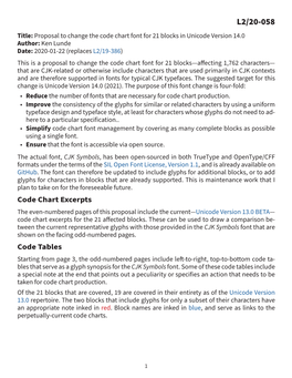 L2/20-058 (Proposal to Change the Code Chart Font for 21 Blocks In