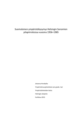 Suomalainen Ympäristökysymys Helsingin Sanomien Pilapiirroksissa Vuosina 1956–1985