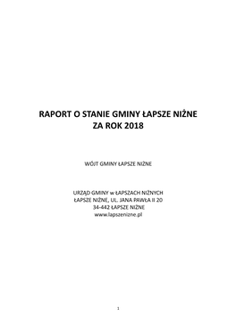 Raport O Stanie Gminy Łapsze Niżne Za Rok 2018