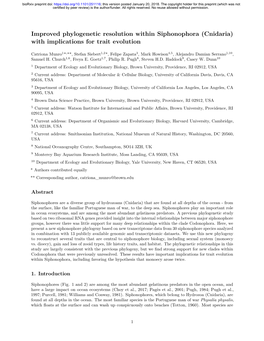 Cnidaria) with Implications for Trait Evolution