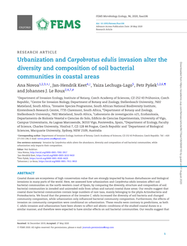 Urbanization and Carpobrotus Edulis Invasion Alter the Diversity And