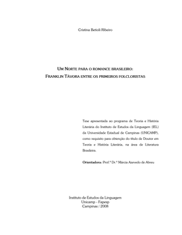 Um Norte Para O Romance Brasileiro: Franklin Távora Entre Os Primeiros Folcloristas