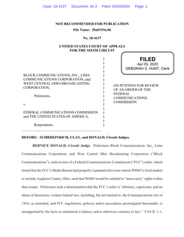 NOT RECOMMENDED for PUBLICATION File Name: 20A0193n.06 No. 18-4137 UNITED STATES COURT of APPEALS for the SIXTH CIRCUIT BLOCK C