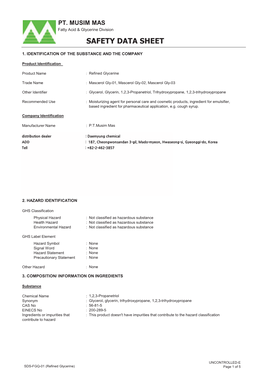 PT. MUSIM MAS Fatty Acid & Glycerine Division SAFETY DATA SHEET