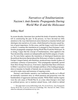 Narratives of Totalitarianism: Nazism’S Anti-Semitic Propaganda During World War II and the Holocaust