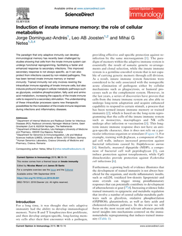 Induction of Innate Immune Memory: the Role of Cellular Metabolism