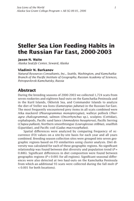 Steller Sea Lion Feeding Habits in the Russian Far East, 2000-2003