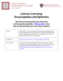 Literary Learning: Encyclopedias and Epitomes