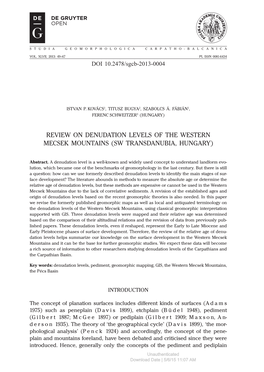 Review on Denudation Levels of the Western Mecsek Mountains (Sw Transdanubia, Hungary)