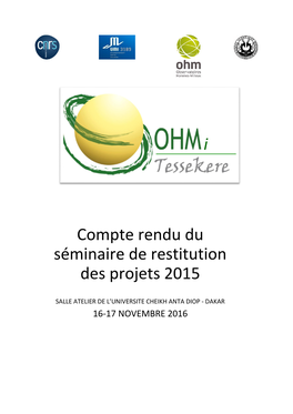 Compte Rendu Du Séminaire De Restitution Des Projets 2015 I