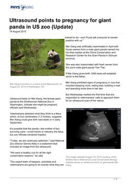 Ultrasound Points to Pregnancy for Giant Panda in US Zoo (Update) 19 August 2015