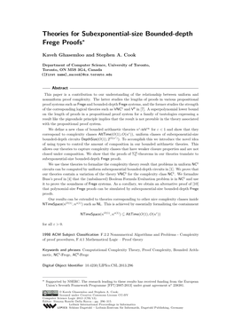 Theories for Subexponential-Size Bounded-Depth Frege Proofs∗