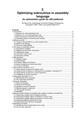 Optimizing Subroutines in Assembly Language an Optimization Guide for X86 Platforms